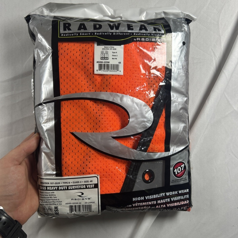 Radians SV65-2ZOM-4X Industrial Safety Vest Orange Hi-Vis Mesh Type R Class 2 4X